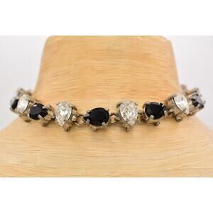 Otazu Crystal Choker Necklace Black White Prong Rhinestone Chunky Signed Bin6A